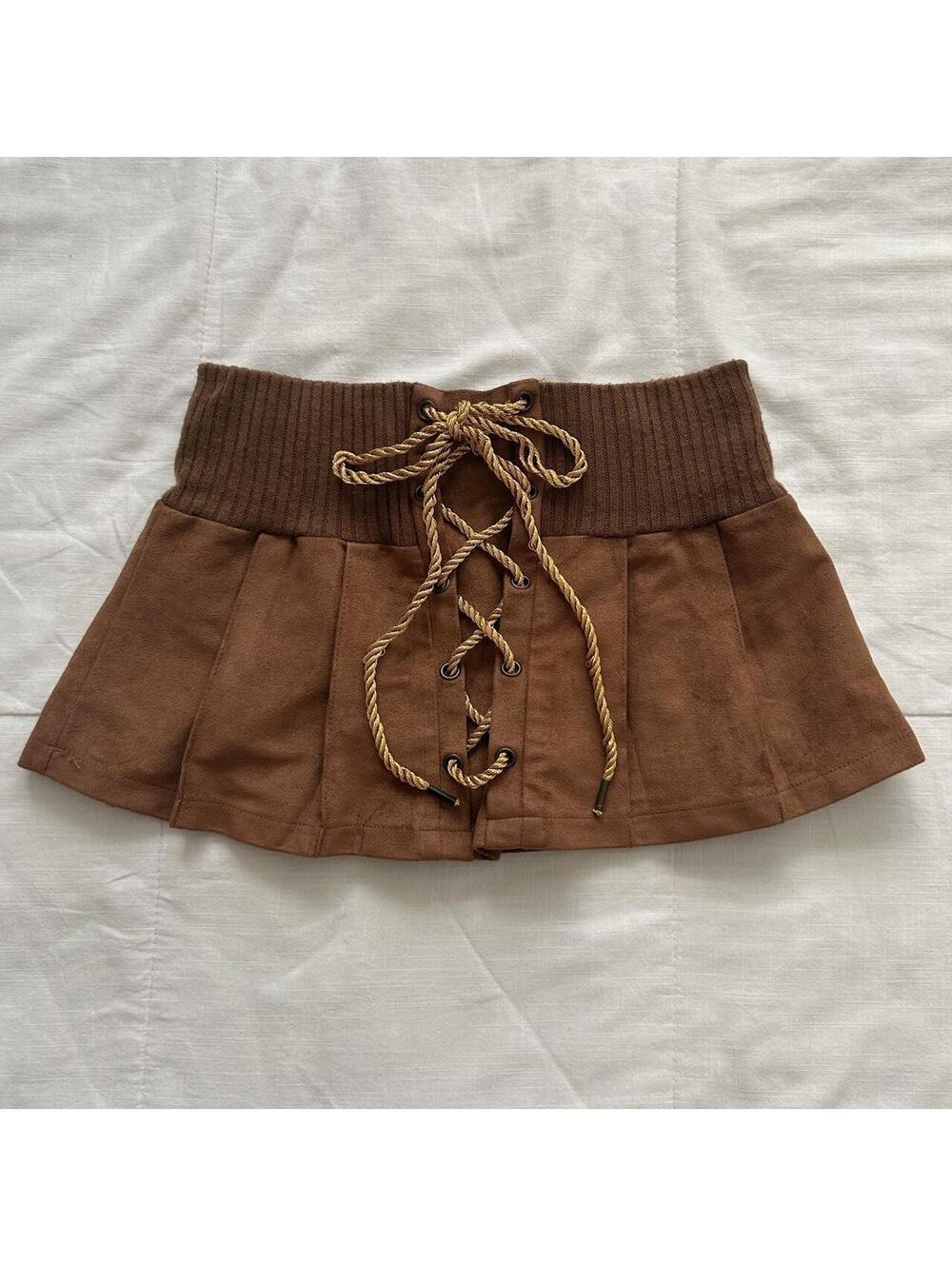 d.i.a. Orange Tan Faux Suede Lace Up Skort Low Rise Gyaru Y2K XXS From Japan